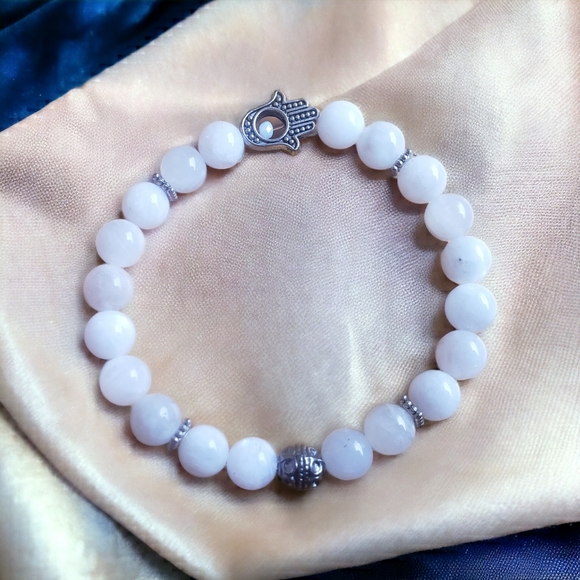 Moonstone Hamsa Handcrafted Beaded Bracelet - Picture 2 of 7